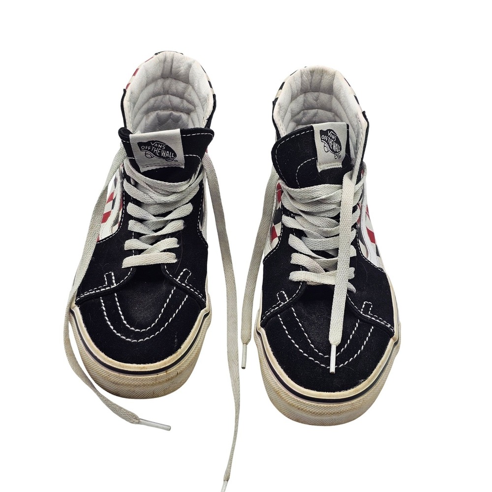 Vans Womens Sk8-Hi Size 7 Black Red Checkerboard Suede Canvas Sneakers